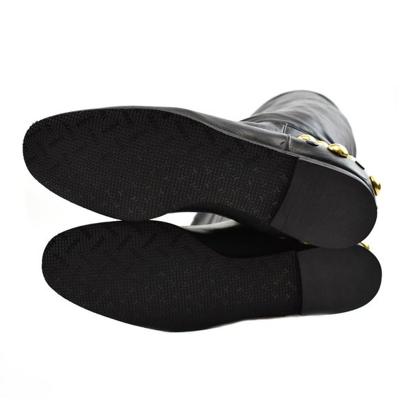 GUCCI: Black Leather & Gold Studded, Moto Boots - Picture 8 of 10